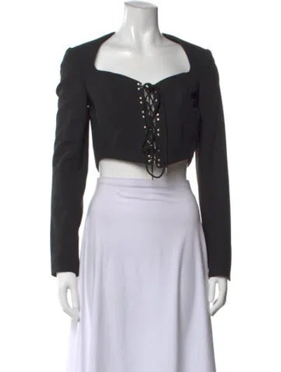 Pre-owned Dion Lee Wool Square Neckline Crop Top In Black