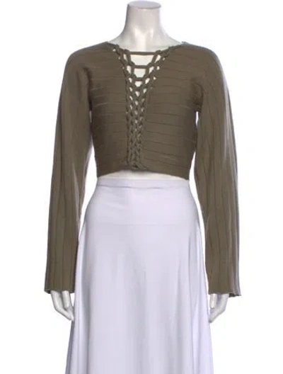 Pre-owned Dion Lee Wool V-neck Crop Top In Green