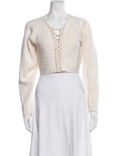 Pre-owned Dion Lee Wool V-neck Crop Top In White