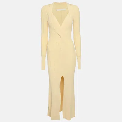 Pre-owned Dion Lee Yellow Rib Knit Twist Midi Dress Xs