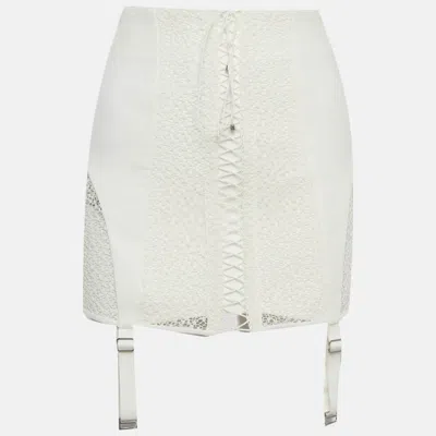 Pre-owned Dionlee Dion Lee White Lace And Gabardine Lace-up Mini Skirt S