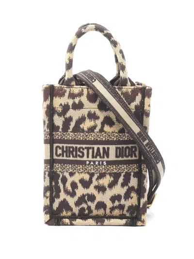 Pre-owned Dior 00s Book Tote Leopard-print Handbag In Neutral