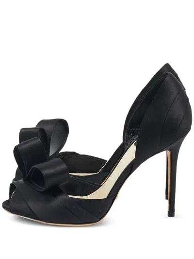 Pre-owned Dior 100mm Bow-detail Satin Pumps In Black