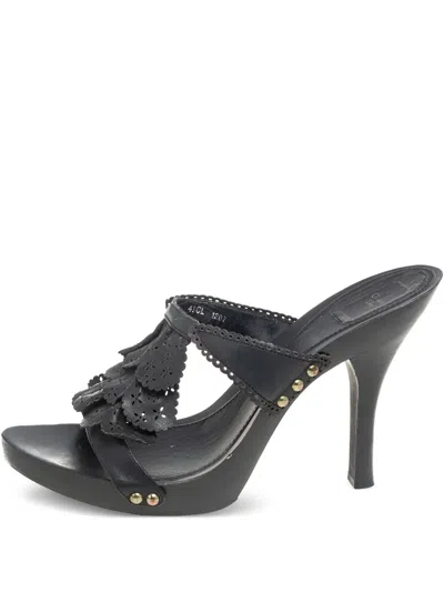 Pre-owned Dior 100mm Cut-out Floral-embellished Sandals In Black