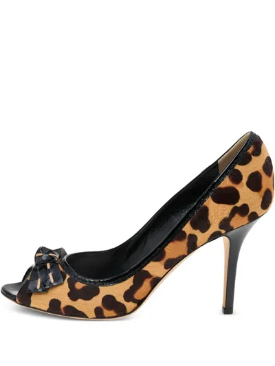 Pre-owned Dior 105mm Leopard-print Peep-toe Pumps
