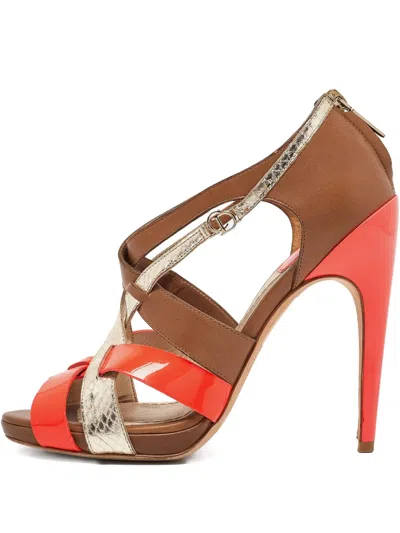 Pre-owned Dior 10mm Leather Strappy Sandals In Brown