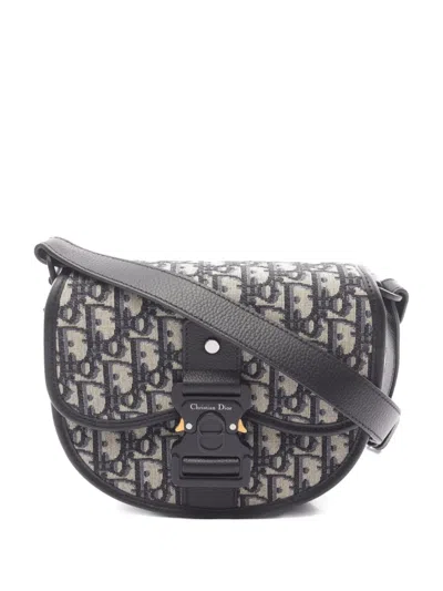 Pre-owned Dior 10s Gallop Oblique-pattern Saddle Bag In Neutral