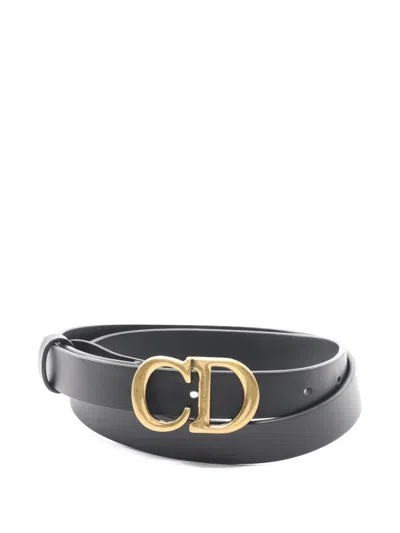Pre-owned Dior 10s Logo-buckle Leather Belt In Black