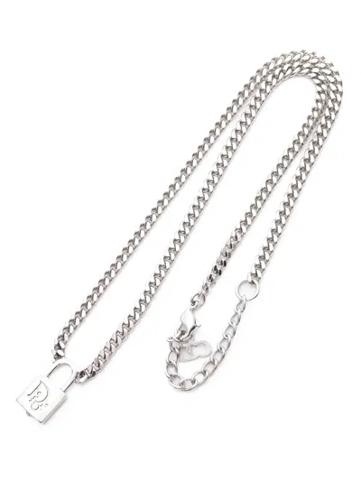 Pre-owned Dior 10s Logo-padlock Necklace In Silver