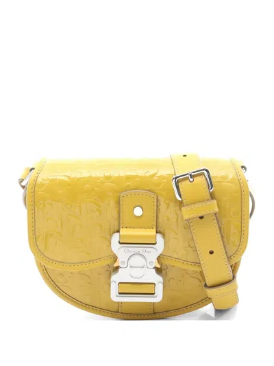 Pre-owned Dior 10s Mini Gallop Oblique Leather Shoulder Bag In Yellow