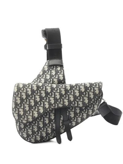 Pre-owned Dior 10s Saddle Oblique-jacquard Cross Body Bag In Neutral