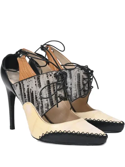 Pre-owned Dior 110mm Crocodile-embossed Lace-up Pumps In Black