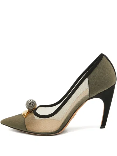 Pre-owned Dior 110mm Mesh Suede Pumps In Neutral