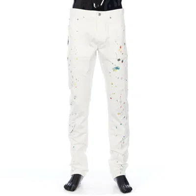 Pre-owned Dior 1200$ Slimfit White Cotton Denim Jeans - Multicolor Paint Spots, Pants