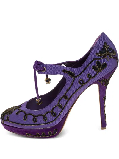 Pre-owned Dior 135mm Embroidered Platform Pumps
