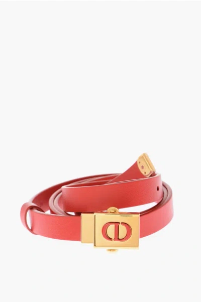 Dior 15mm Leather Slim Belt With Golden Closure In Brown