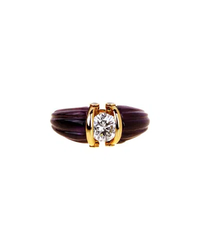 Dior 18k 5.14 Ct. Tw. Diamond & Amethyst Solitaire Ring (authentic Pre-loved) In Burgundy