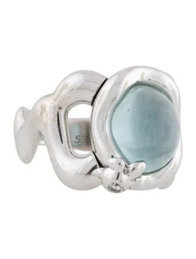 Pre-owned Dior 18k Aquamarine & Diamond Cocktail Ring In Multi