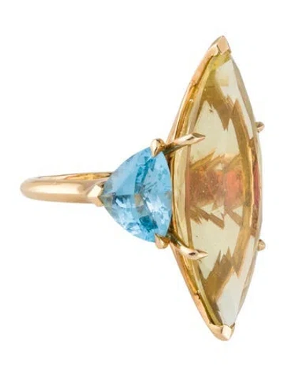 Pre-owned Dior 18k Citrine, Topaz & Tourmaline Cocktail Ring In Multi