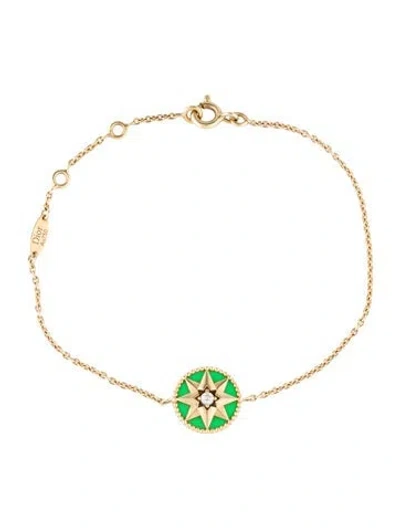 Pre-owned Dior 18k Diamond & Ceramic Lacquer Rose Des Vents Bracelet, 6.75" In Multi