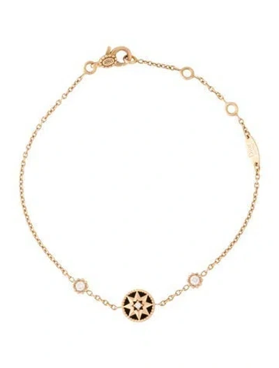 Pre-owned Dior 18k Diamond & Onyx Xs Rose Des Vents Station Bracelet, 7" In Multicolor