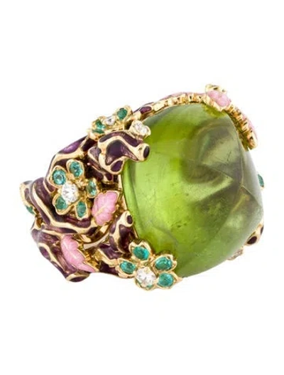 Pre-owned Dior 18k Diamond, Sapphire & Peridot Ella Ring In Multi