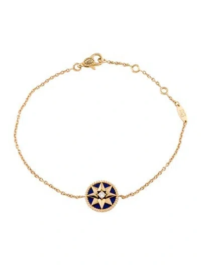 Pre-owned Dior 18k Lapis Lazuli & Diamond Rose Des Vents Bracelet, 7" In Multi