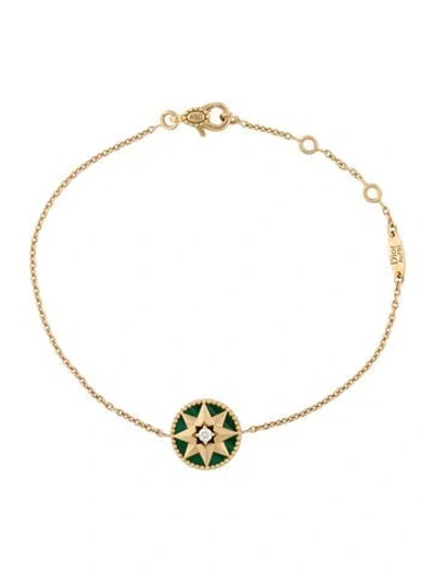 Pre-owned Dior 18k Malachite & Diamond Rose Des Vents Bracelet, 6.75" In Multi