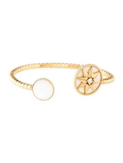 Pre-owned Dior 18k Mother Of Pearl & Diamond Rose Des Vents Bracelet, 5.5" In White