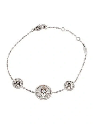 Pre-owned Dior 18k Mother Of Pearl & Diamond Rose Des Vents Bracelet, 6.5" In White