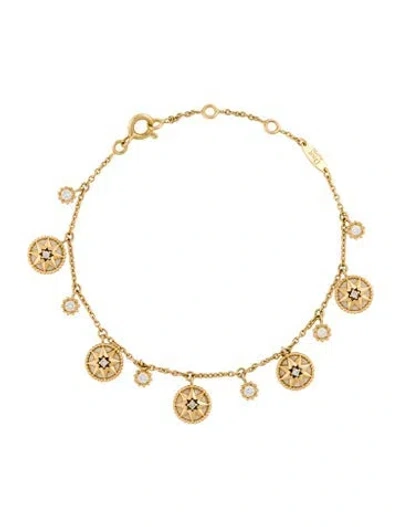 Pre-owned Dior 18k Mother Of Pearl & Diamond Rose Des Vents Charm Bracelet, 6.75" In Multi