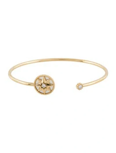 Pre-owned Dior 18k Mother Of Pearl & Diamond Rose Des Vents Cuff Bracelet, 6" In Multi