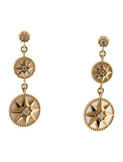 Pre-owned Dior 18k Mother Of Pearl & Diamond Rose Des Vents Drop Earrings In Multi