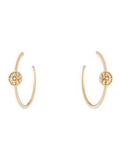 Pre-owned Dior 18k Mother Of Pearl & Diamond Rose Des Vents Hoop Earrings In Multi