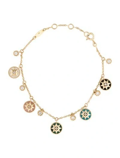 Pre-owned Dior 18k Mother Of Pearl & Multistone Rose Des Vents Charm Bracelet, 7" In Multicolor
