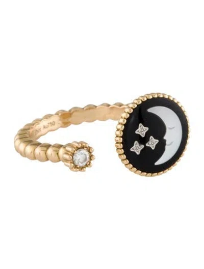 Pre-owned Dior 18k Mother Of Pearl, Onyx & Diamond Rose Céleste Ring In Multi