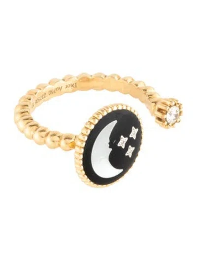 Pre-owned Dior 18k Mother Of Pearl, Onyx, & Diamond Rose Celeste Ring In White