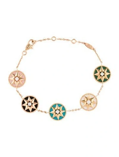 Pre-owned Dior 18k Multostone & Diamond Ornamental Rose Des Vents Bracelet, 6.5" In Multicolor