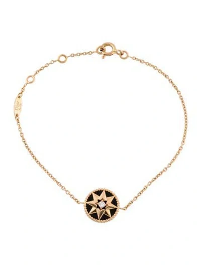 Pre-owned Dior 18k Onyx & Diamond Rose Des Vents Bracelet, 6.75" In Multi