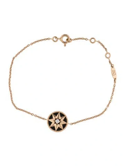 Pre-owned Dior 18k Onyx & Diamond Rose Des Vents Station Bracelet, 6.75" In Black