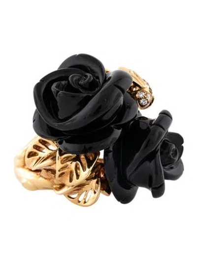 Pre-owned Dior 18k Onyx, Sapphire & Diamond Large Rose  Pré Catelan Ring In Black