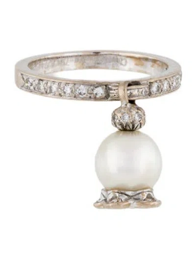 Pre-owned Dior 18k Pearl & Diamond Cocktail Ring In Multi