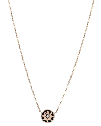 DIOR DIOR 18K ROSE GOLD 0.05 CT. TW. DIAMOND & ONYX ROSE DE VENTS NECKLACE (AUTHENTIC PRE-LOVED)