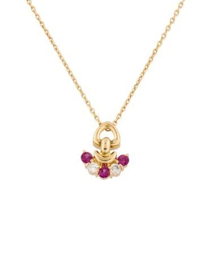 Pre-owned Dior 18k Ruby & Diamond Pendant Necklace, 16" In Multi