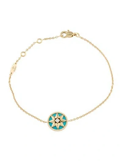 Pre-owned Dior 18k Turquoise & Diamond Rose Des Vents Bracelet, 6.75" In Multi