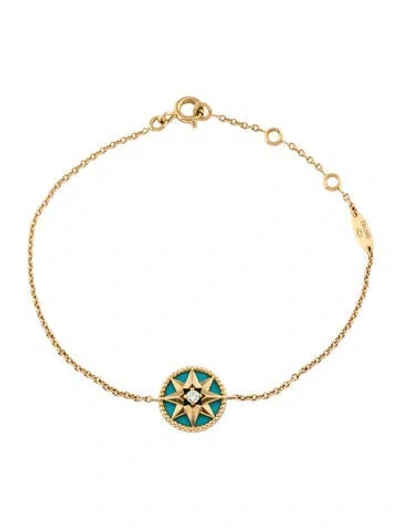 Pre-owned Dior 18k Turquoise & Diamond Rose Des Vents Bracelet, 6.75" In Multi