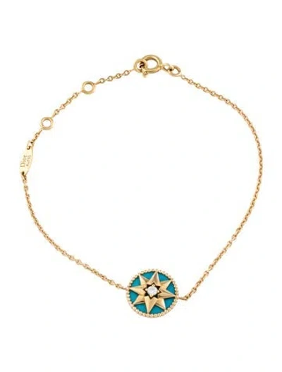 Pre-owned Dior 18k Turquoise & Diamond Rose Des Vents Bracelet, 6.75" In Multicolor