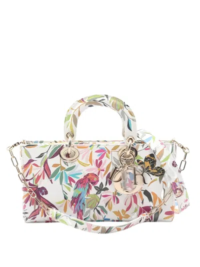 Pre-owned Dior 1910s Medium Lady D-joy Fantasia Leather Tote Bag In White