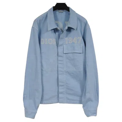 Pre-owned Dior 1947 Logo Denim Jacket 48 Medium Light Blue White Cotton Pocket Jean Coat