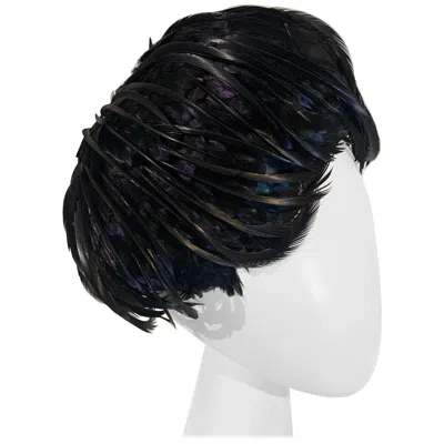 Pre-owned Dior 1960 Christian  By Marc Bohan Black Feather & Quill Structured Cocktail Hat